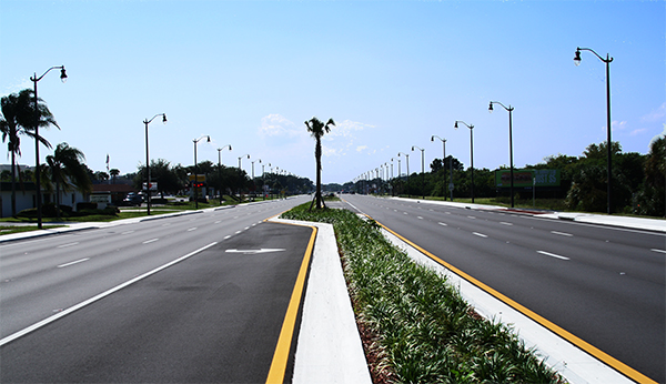 Diagram of picturesque landscaping, decorative lighting and the installation of wider sidewalks