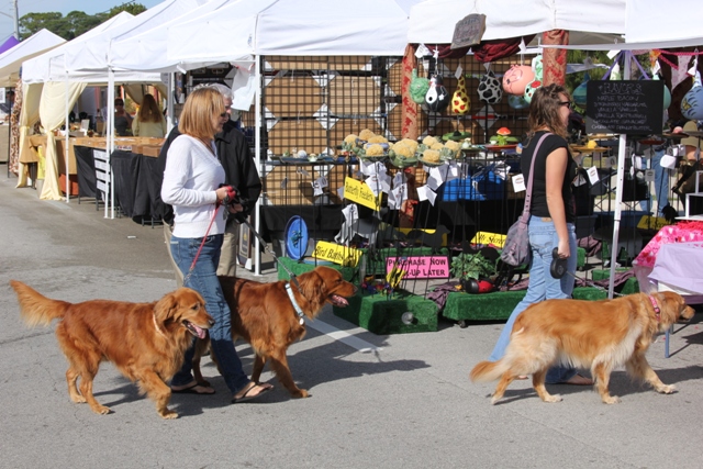 Woman with dogs at Art Show 