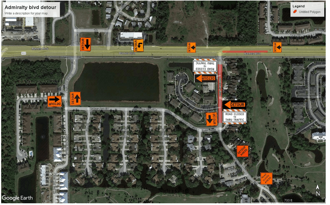 Admiralty Blvd detour map